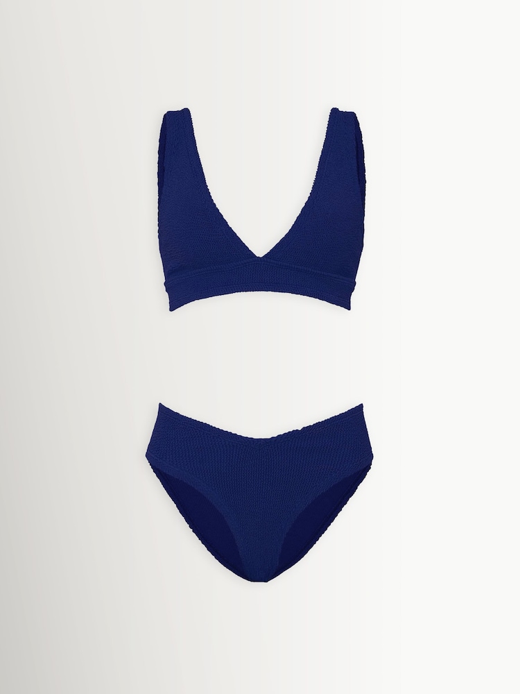 Hunza G Blue Angel Crinkle Deep V-Neck High Waist Bikini Bottoms - Image 1 of 1