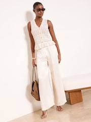 Lipsy Ivory White V-Neck Stitchy Pointelle Frill Knit Waistcoat - Image 3 of 4