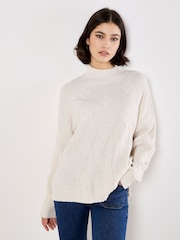 Crema - Apricot Sparkle Cable Front Mock Neck Jumper - Imagen 1 de 4
