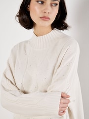 Crema - Apricot Sparkle Cable Front Mock Neck Jumper - Imagen 3 de 4