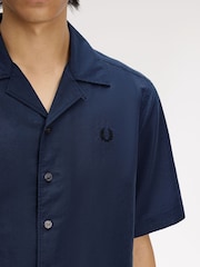 Fred Perry Blue Linen Blend Revere Collar Shirt - Image 3 of 5