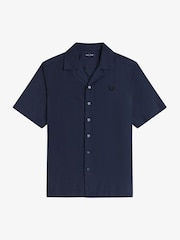 Fred Perry Blue Linen Blend Revere Collar Shirt - Image 4 of 5
