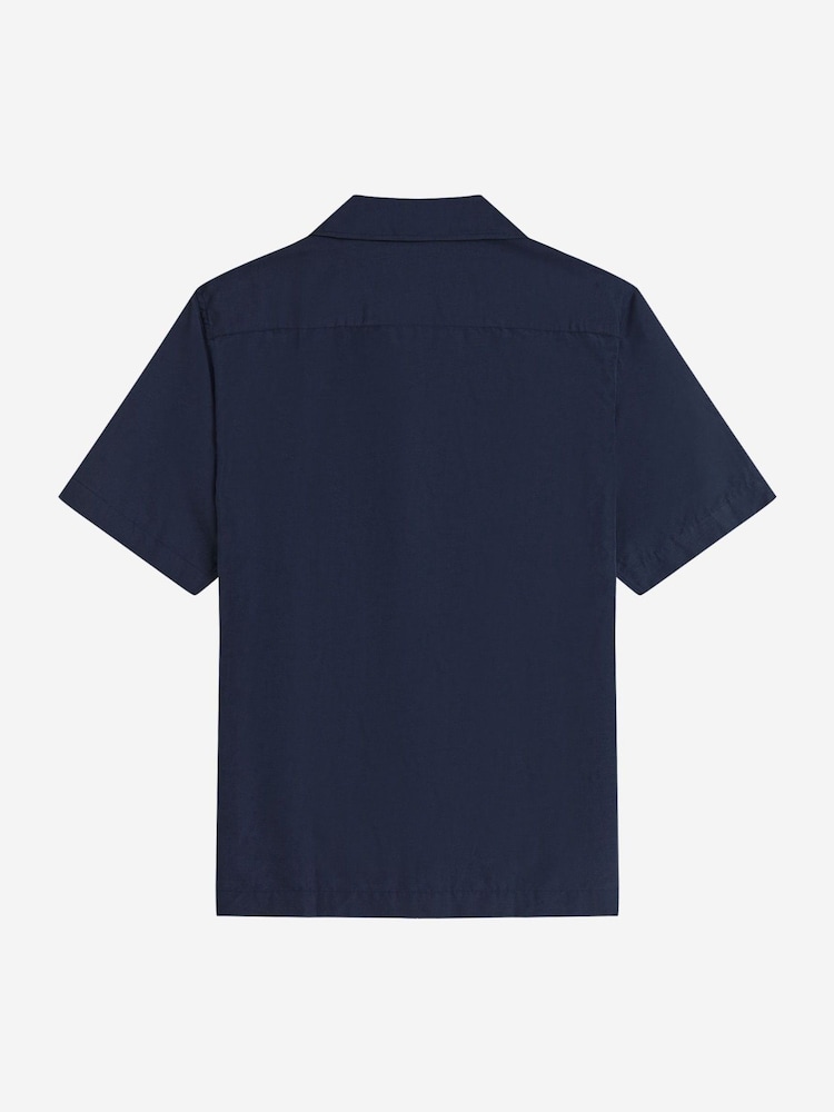 Fred Perry Blue Linen Blend Revere Collar Shirt - Image 5 of 5