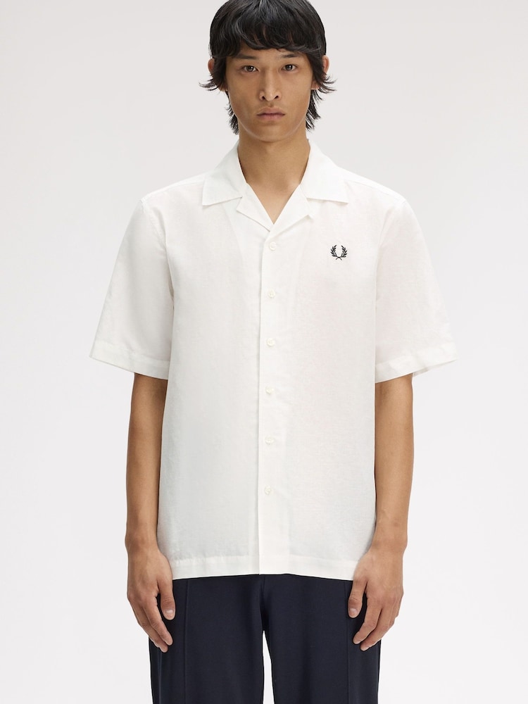 Fred Perry White Linen Blend Revere Collar Shirt - Image 1 of 5