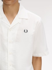 Fred Perry White Linen Blend Revere Collar Shirt - Image 3 of 5