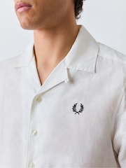 Fred Perry White Linen Blend Revere Collar Shirt - Image 4 of 5