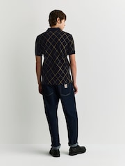Fred Perry Black Argyle Print Polo Shirt - Image 3 of 8