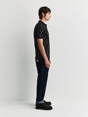 Fred Perry Black Argyle Print Polo Shirt - Image 4 of 8
