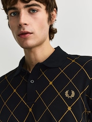 Fred Perry Black Argyle Print Polo Shirt - Image 6 of 8