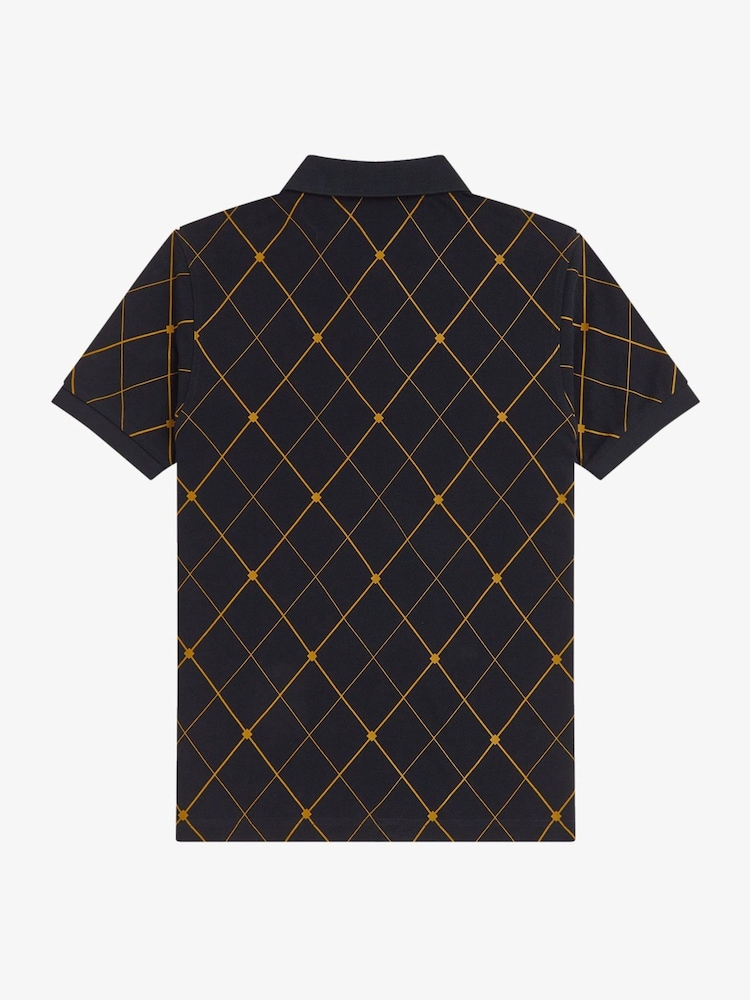 Fred Perry Black Argyle Print Polo Shirt - Image 8 of 8 Fred Perry Black Argyle Print Polo Shirt - Image 8 of 8