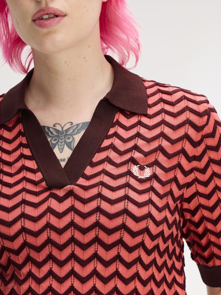 Fred Perry Pink Pointelle Knitted Shirt - Image 1 of 3