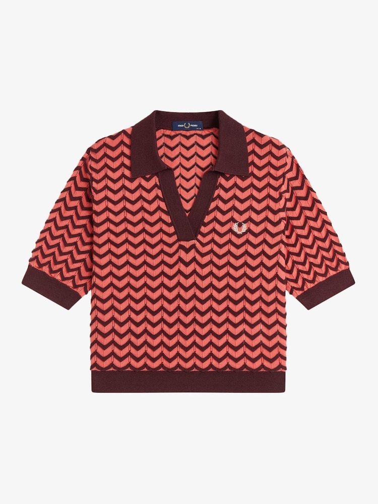 Fred Perry Pink Pointelle Knitted Shirt - Image 2 of 3