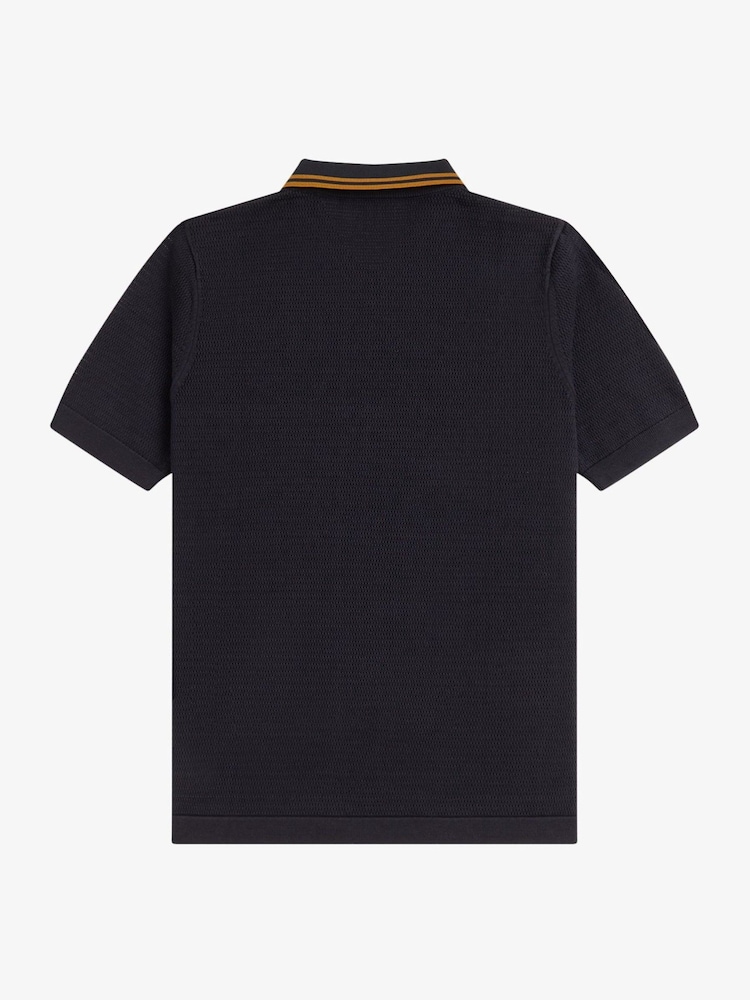 Fred Perry Black Pointelle Knitted Shirt - Image 2 of 2