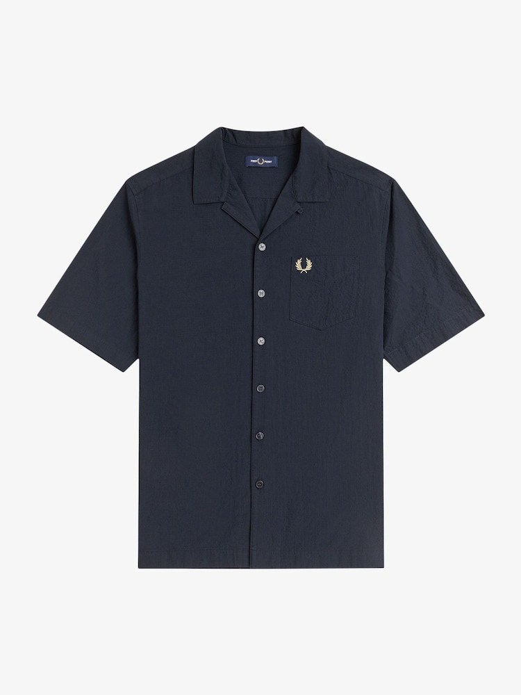 Fred Perry Blue Seersucker Revere Collar Shirt - Image 1 of 2