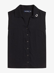 Fred Perry Black Sheer Stripe Sleeveless Shirt - Image 4 of 5