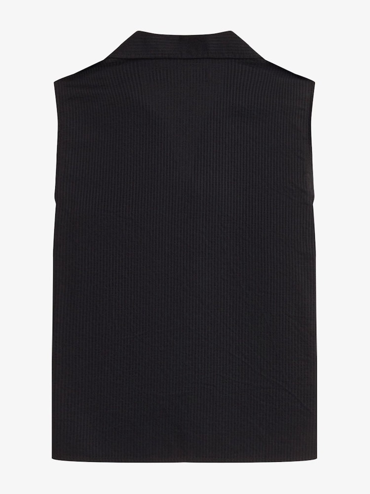Fred Perry Black Sheer Stripe Sleeveless Shirt - Image 5 of 5 Fred Perry Black Sheer Stripe Sleeveless Shirt - Image 5 of 5