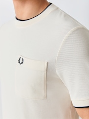 Fred Perry Cream Pocket Detail Pique T-Shirt - Image 4 of 6