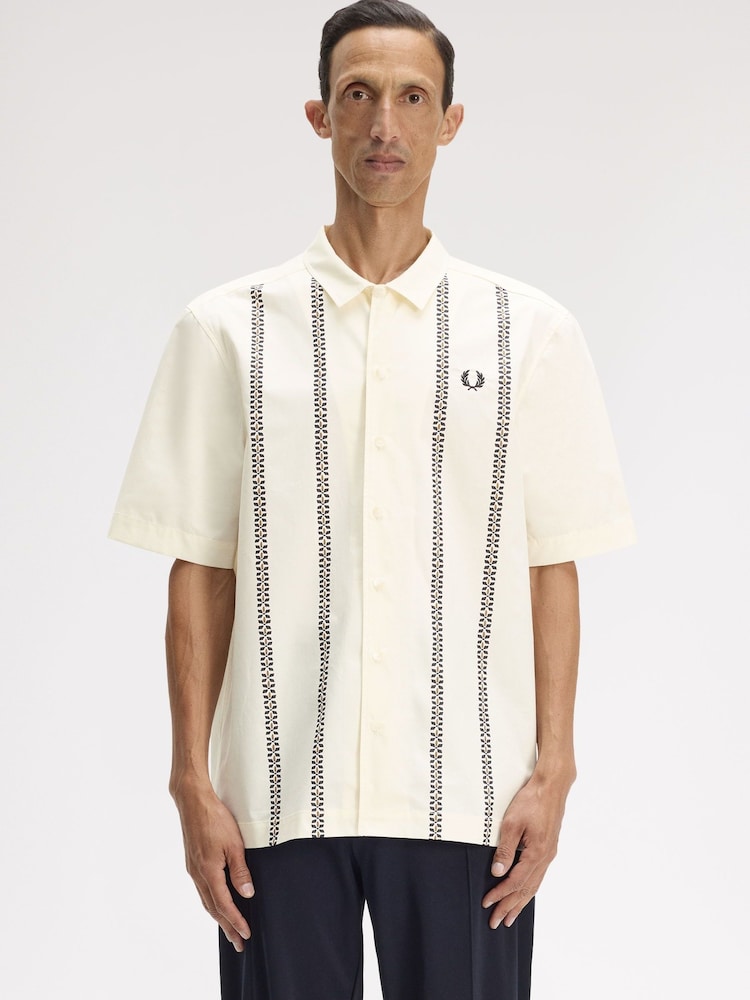 Fred Perry Cream Placement Print Revere Collar Shirt - Image 1 of 5
