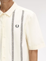 Fred Perry Cream Placement Print Revere Collar Shirt - Image 3 of 5