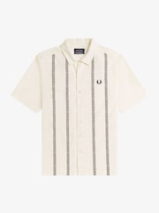 Fred Perry Cream Placement Print Revere Collar Shirt - Image 4 of 5