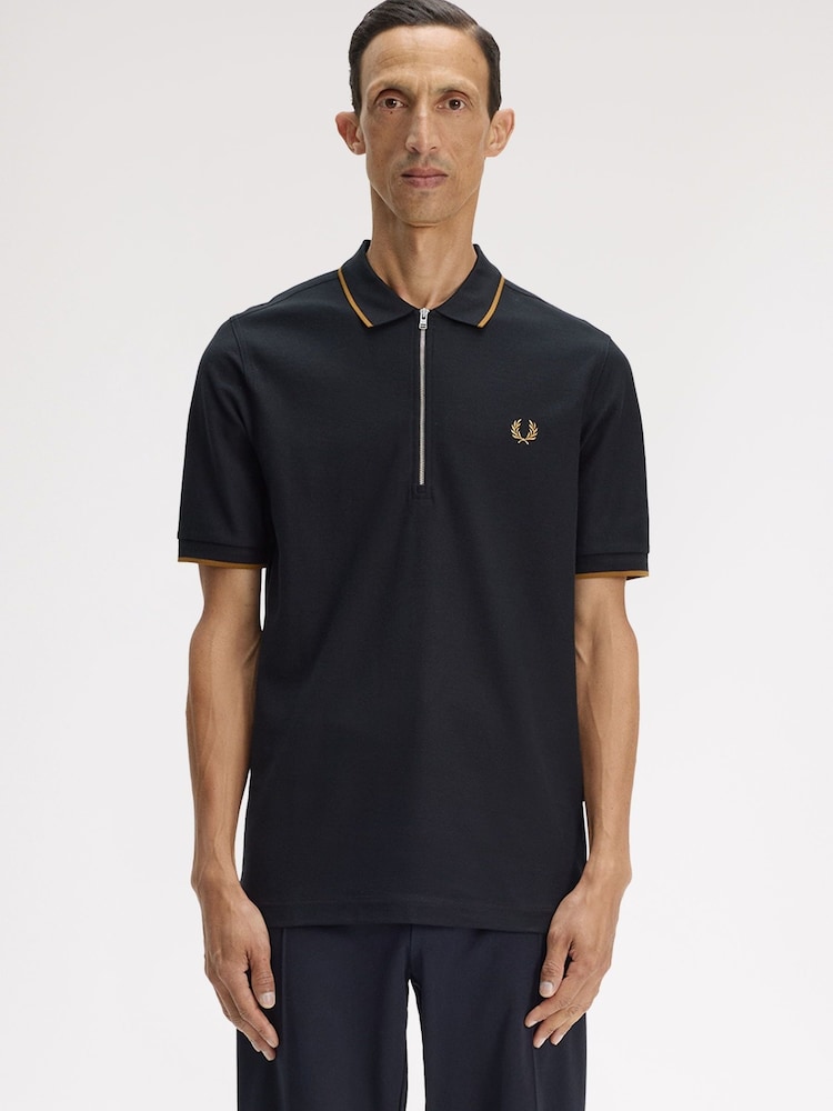 Fred Perry Black Crepe Pique Polo Shirt - Image 1 of 5