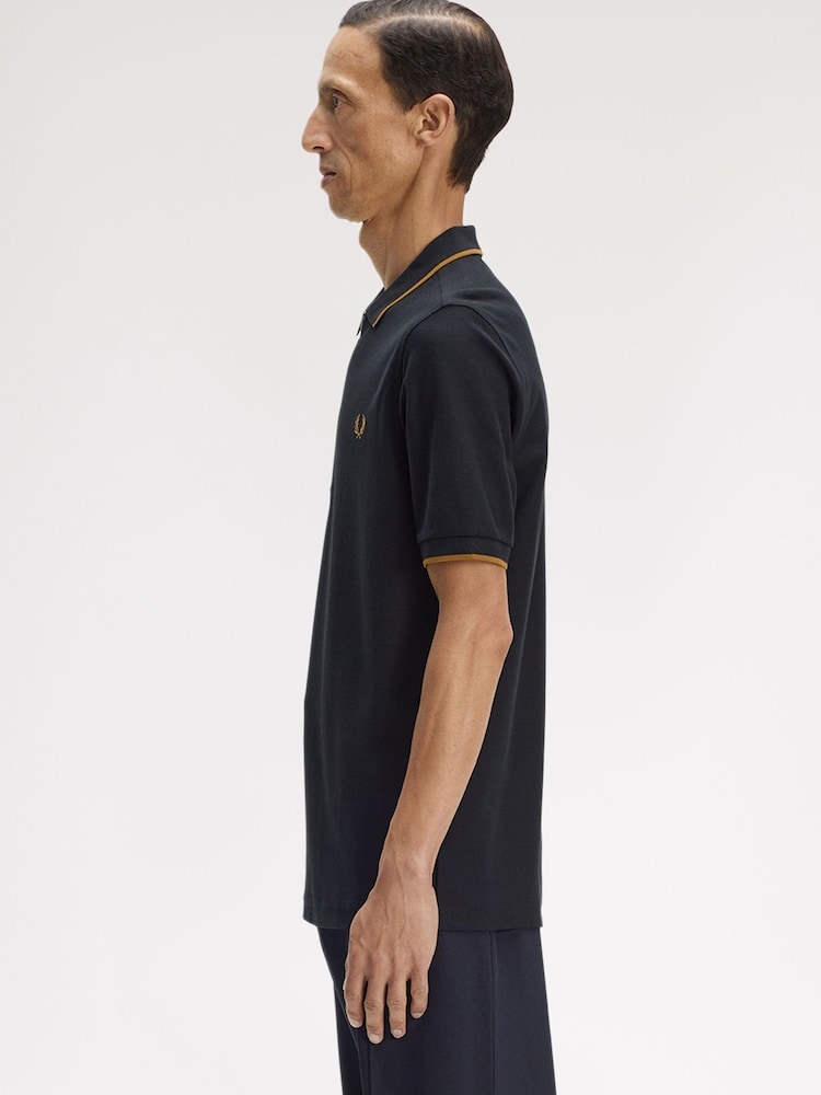 Fred Perry Black Crepe Pique Polo Shirt - Image 2 of 5