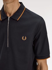 Fred Perry Black Crepe Pique Polo Shirt - Image 3 of 5