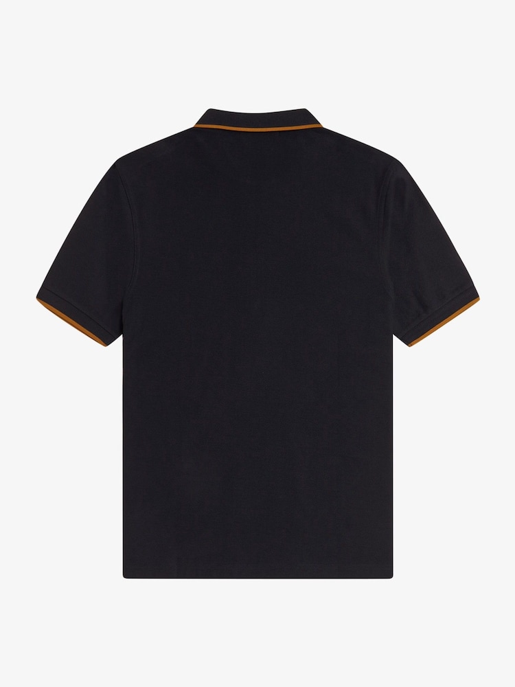 Fred Perry Black Crepe Pique Polo Shirt - Image 5 of 5