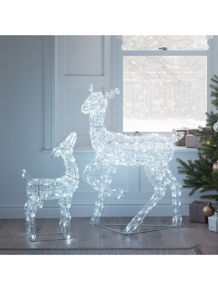 Lights4fun 90cm Doe & Fawn Acrylic LED Light Up Reindeer - Image 2 of 6 Lights4fun 90cm Doe & Fawn Acrylic LED Light Up Reindeer - Image 2 of 6