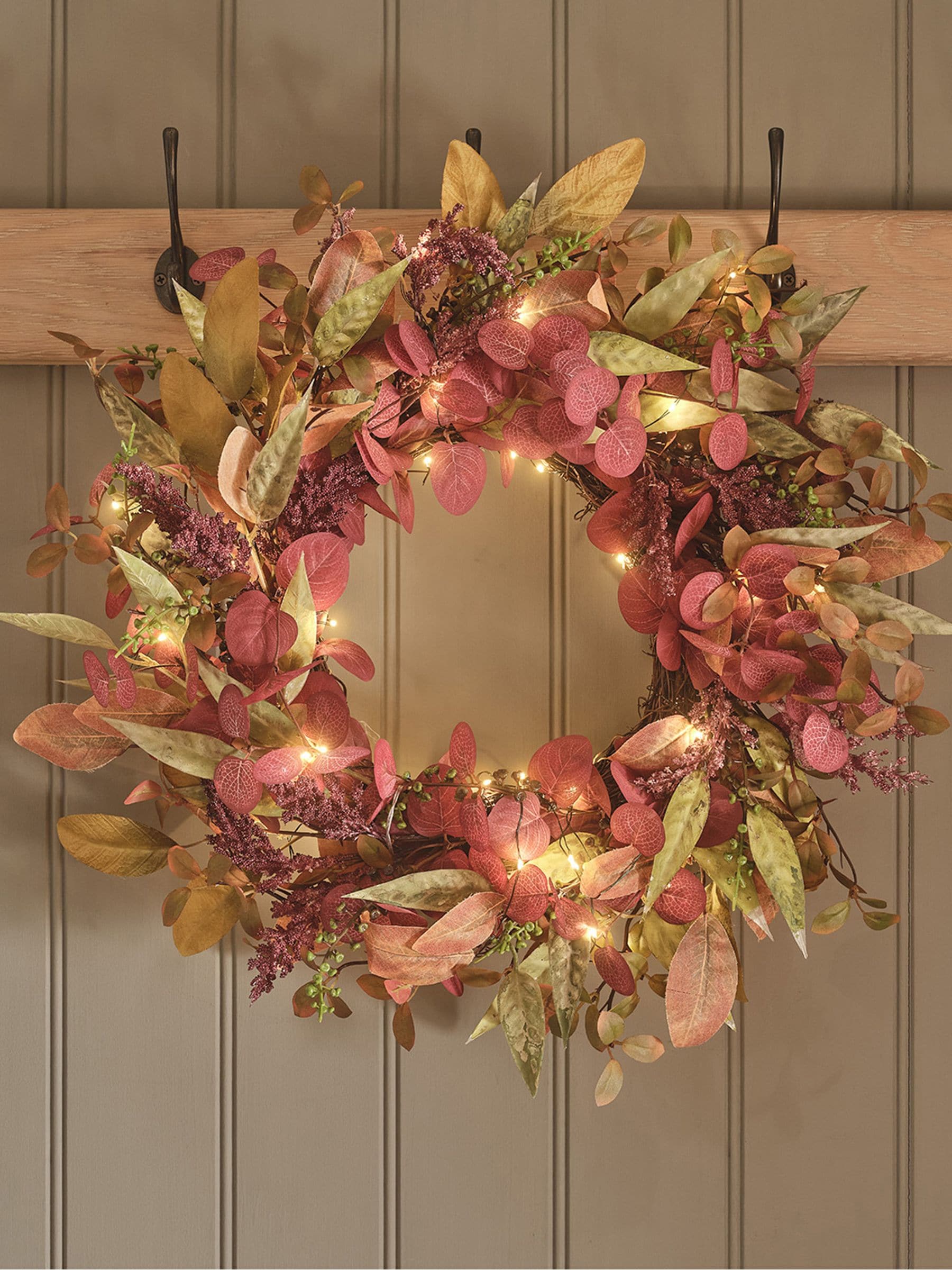 50cm Pre Lit Autumn Winter Full Wreath - Image 3