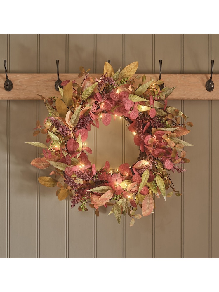 Lights4fun 50cm Pre Lit Autumn Winter Full Wreath - Image 1 of 6