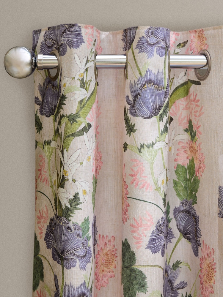 Natural Kew Collection Floral Touch of Linen Eyelet Lined Curtains - Image 1 of 6