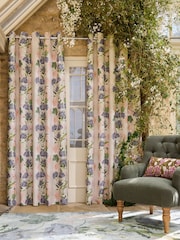 Natural Kew Collection Floral Touch of Linen Eyelet Lined Curtains - Image 2 of 6
