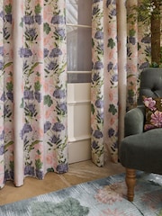 Natural Kew Collection Floral Touch of Linen Eyelet Lined Curtains - Image 4 of 6