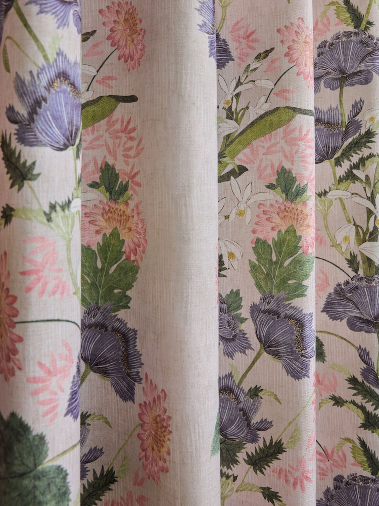 Natural Kew Collection Floral Touch of Linen Eyelet Lined Curtains - Image 6 of 6