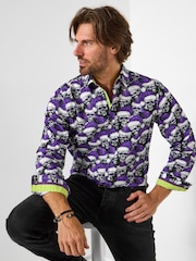 Joe Browns Purple Santa Skull Print Shirt - Image 4 of 8
