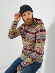 Joe Browns Grey Cozy Fairisle Knit Hooded Jumper - Image 1 of 5