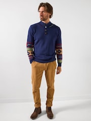 Joe Browns Blue Multi Pattern Stylish Rib Knit Funnel Neck Sweater - Image 3 of 6
