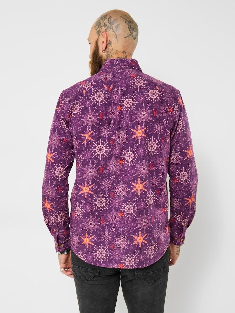 Joe Browns Purple Snowflake Print Long Sleeve Shirt - Image 2 of 5 Joe Browns Purple Snowflake Print Long Sleeve Shirt - Image 2 of 5