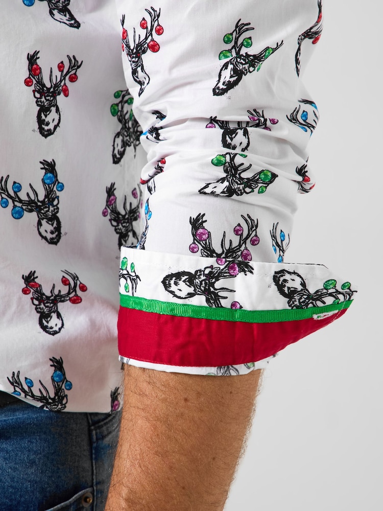 Joe Browns White Novelty Stag And Bauble Print Long Sleeve Shirt - Image 6 of 6 Joe Browns White Novelty Stag And Bauble Print Long Sleeve Shirt - Image 6 of 6