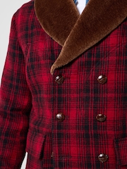 Joe Browns Red Faux Fur Collar Double Breasted Multi-Coloured Coat - Image 3 of 7