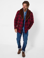 Joe Browns Red Faux Fur Collar Double Breasted Multi-Coloured Coat - Image 5 of 7