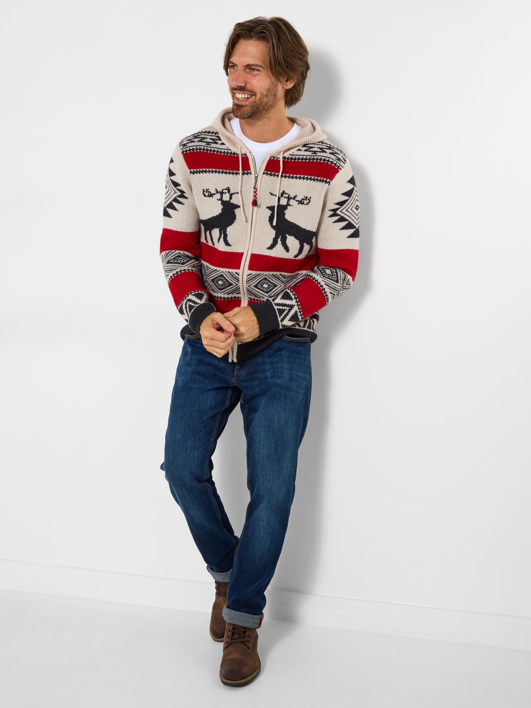 Buy Joe Browns Cream Stag Pattern Zip Hoodie from Next USA