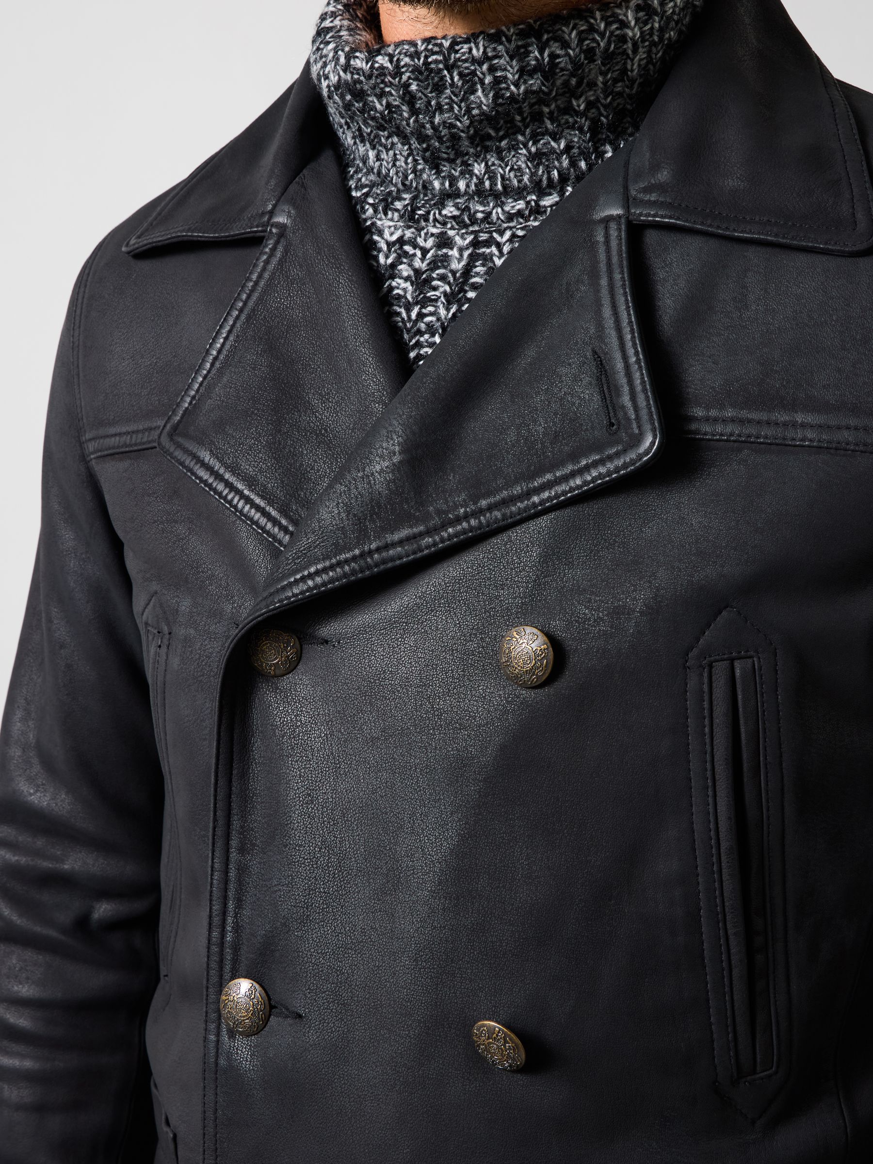 Buy Joe Browns Black Nubuck Double Breasted Leather Coat from Next