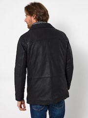 Joe Browns Black Nubuck Double Breasted Leather Coat - Image 4 of 8