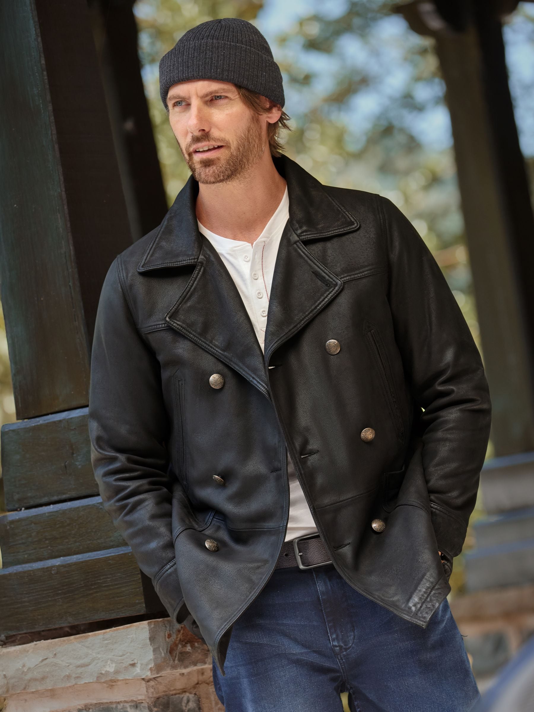 Buy Joe Browns Black Nubuck Double Breasted Leather Coat from Next