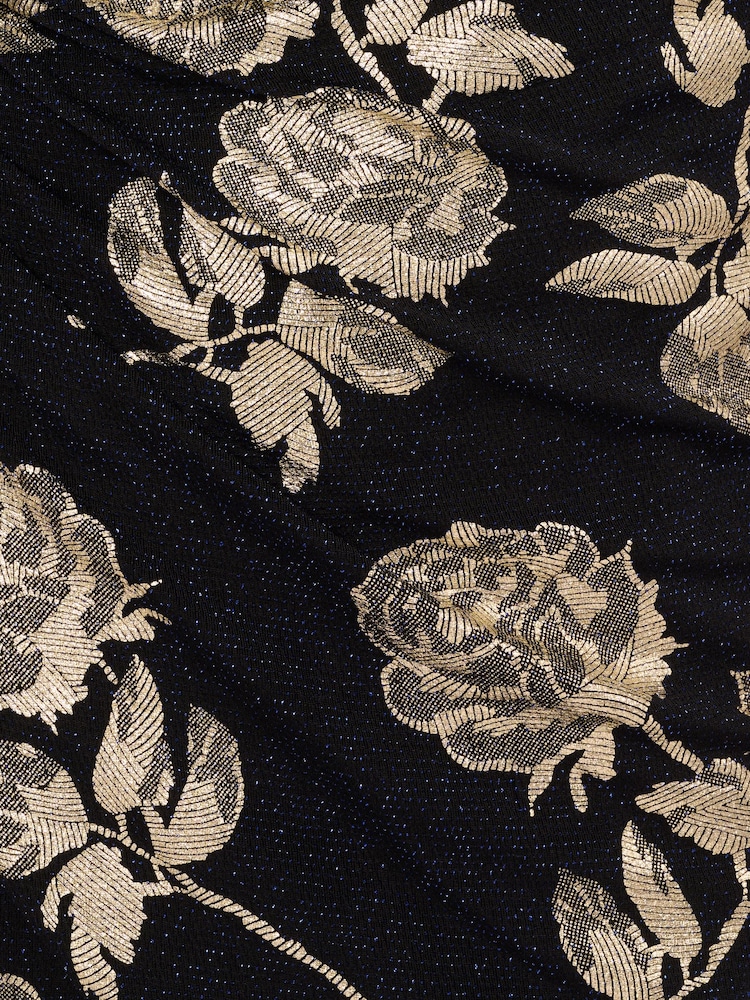 Adrianna Papell Blue Floral Metallic Knit Gown - Image 6 of 6 Adrianna Papell Blue Floral Metallic Knit Gown - Image 6 of 6