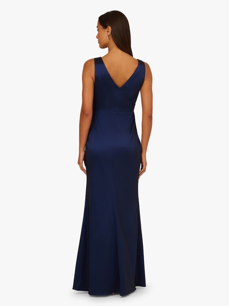 Adrianna Papell Blue Stretch Taffeta Bow Gown - Image 2 of 6 Adrianna Papell Blue Stretch Taffeta Bow Gown - Image 2 of 6