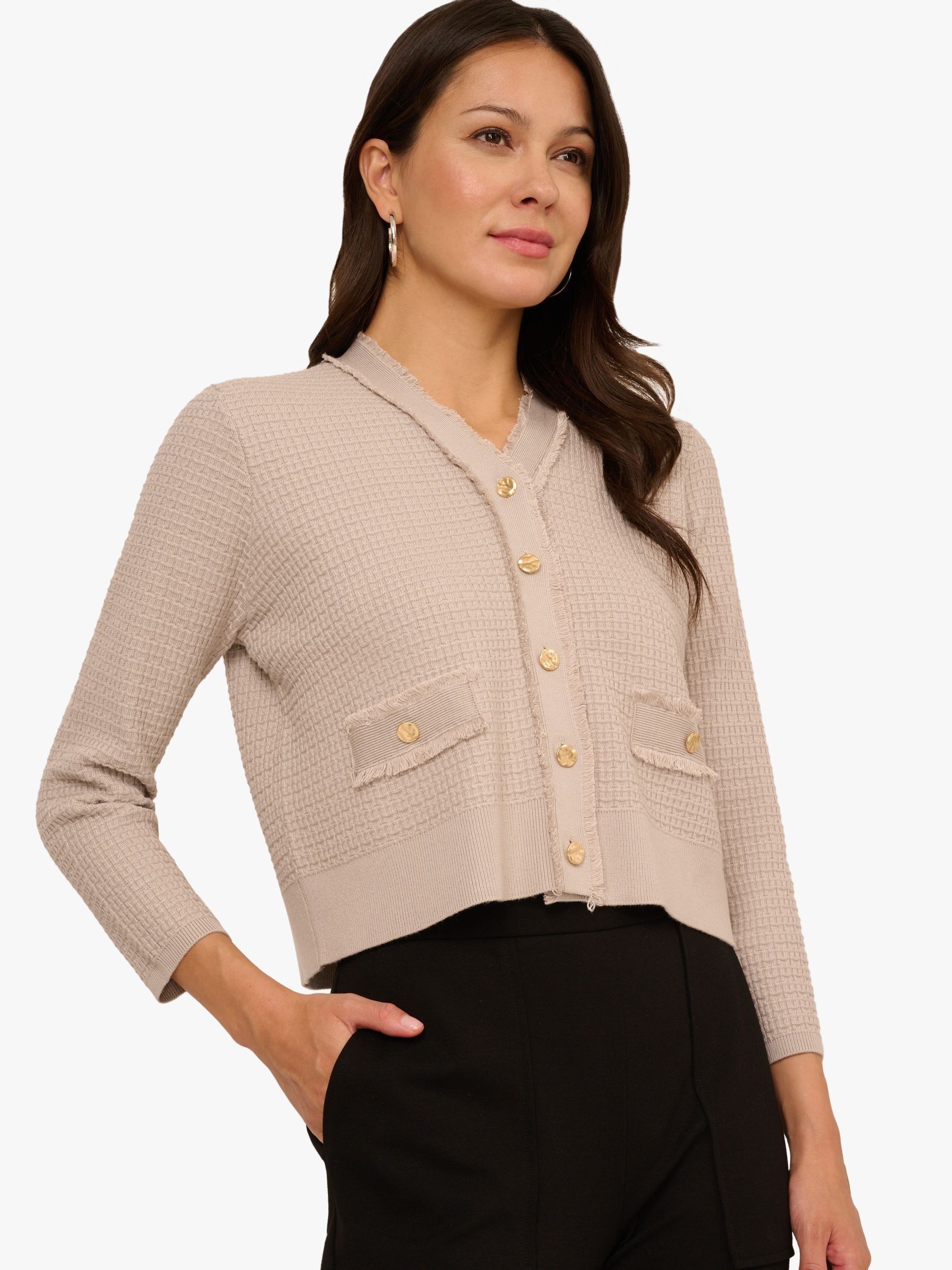 Buy Adrianna Papell Natural Knit Frayed Waffle Crop Cardigan