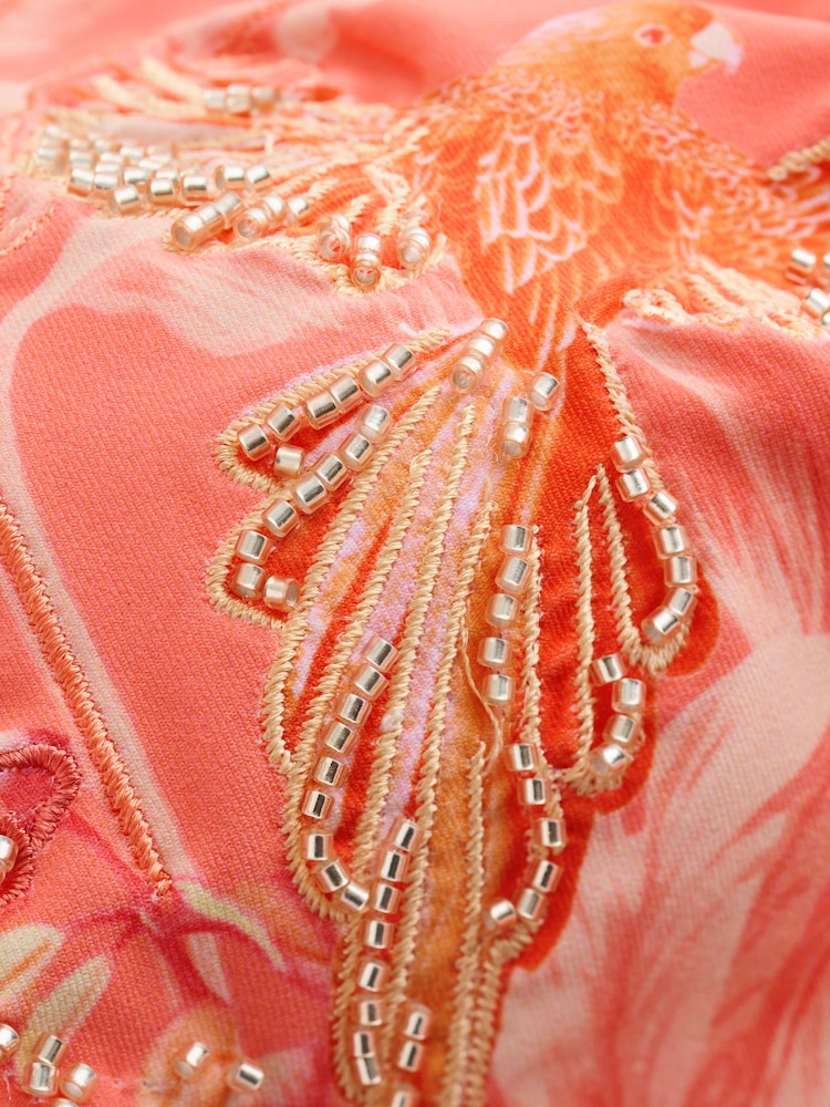 B by Ted Baker Coral Pink Palm Beaded Bandeau Bikini Top With Removable Straps - Bild 2 von 5